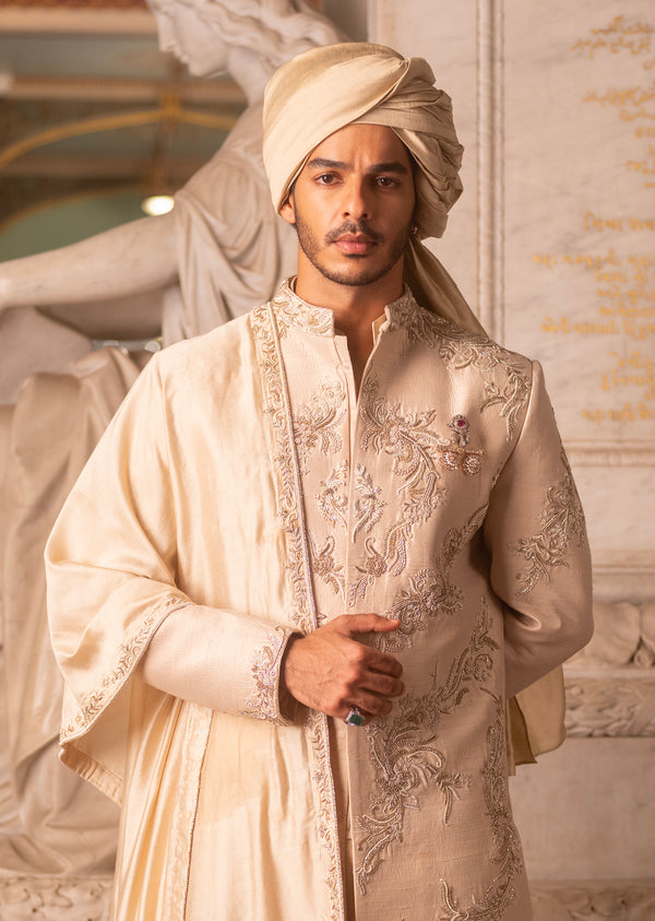 Ishaan Khatter In Our Gold Wedding Sherwani Set With Zardosi Work