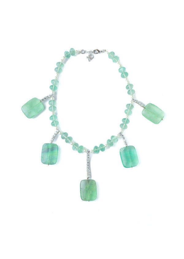 Silver Plated Green Beads Short Necklace