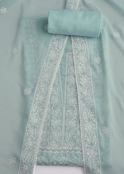 Sky Blue Georgette Thread Work Unstitched Suit Set With Dupatta