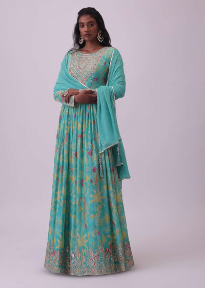 sky blue anarkali in chinon-sg162539 1