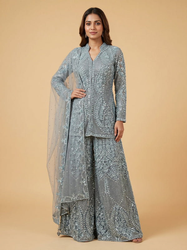 Slate Gray Embroidered Suit