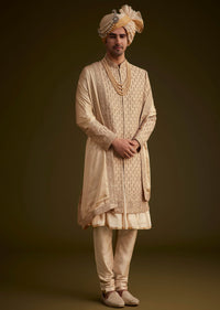 step into the spotlight with this beige fawn silk sherwani a-sg270007 9
