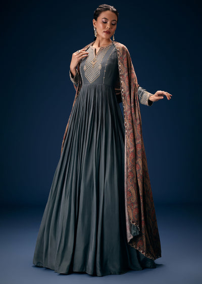 stone blue hand embroidered suit with printed embellished du-sg241555 1