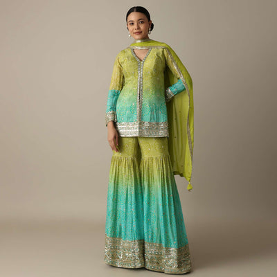 stunning mehendi green bandhani print sharara set-sg218544 1