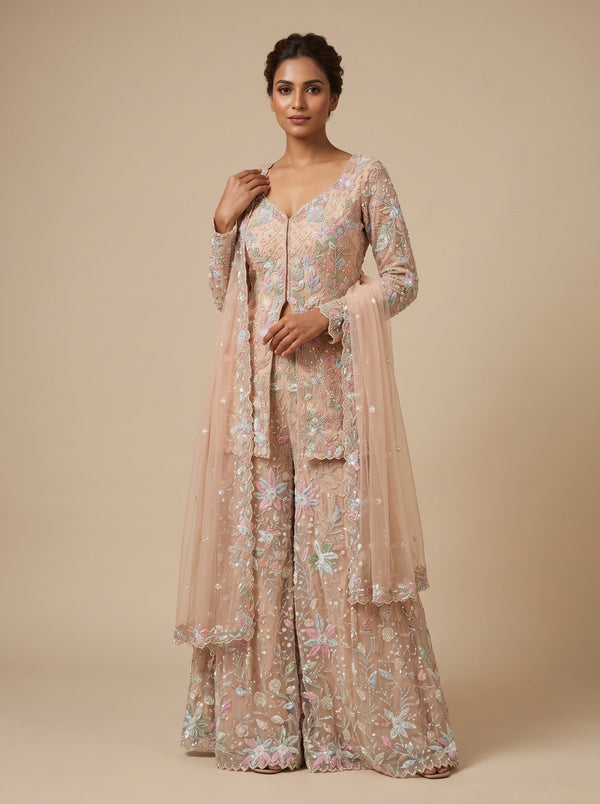 Sunset Peach Embroidered Suit