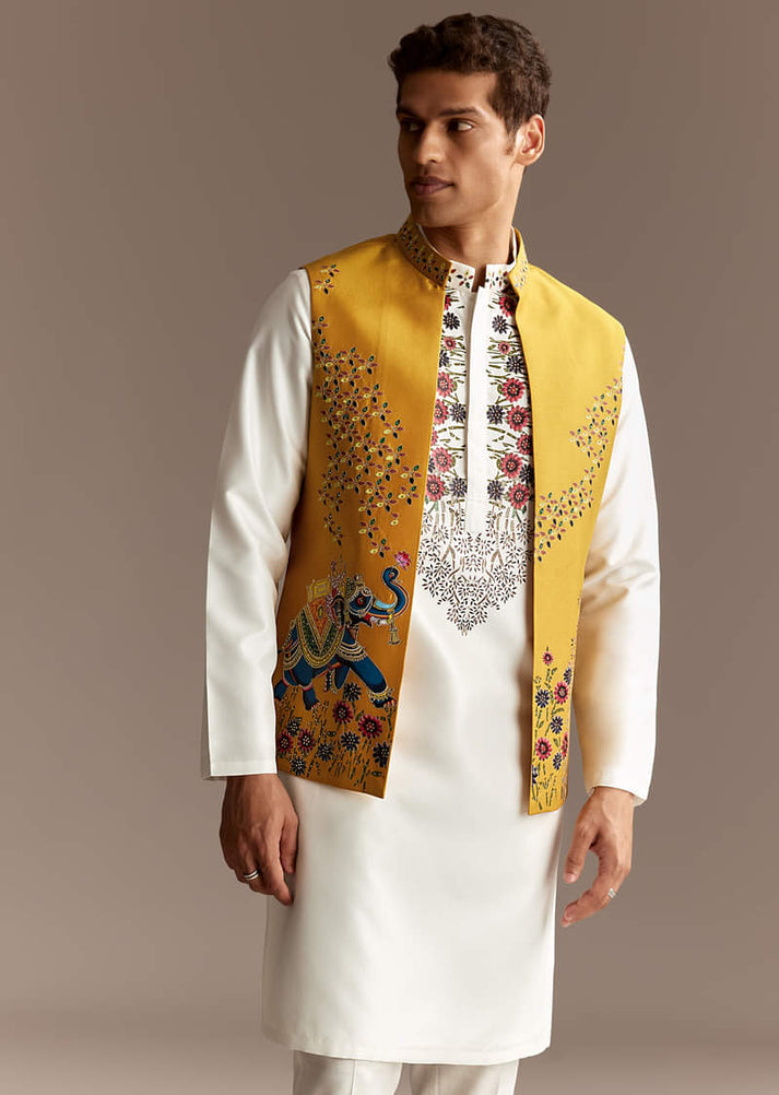 Jajaabor Yellow Cutwork Kurta main image 1