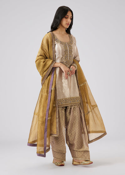 Taupe Khinkhwab Zardosi Patiala Suit Set