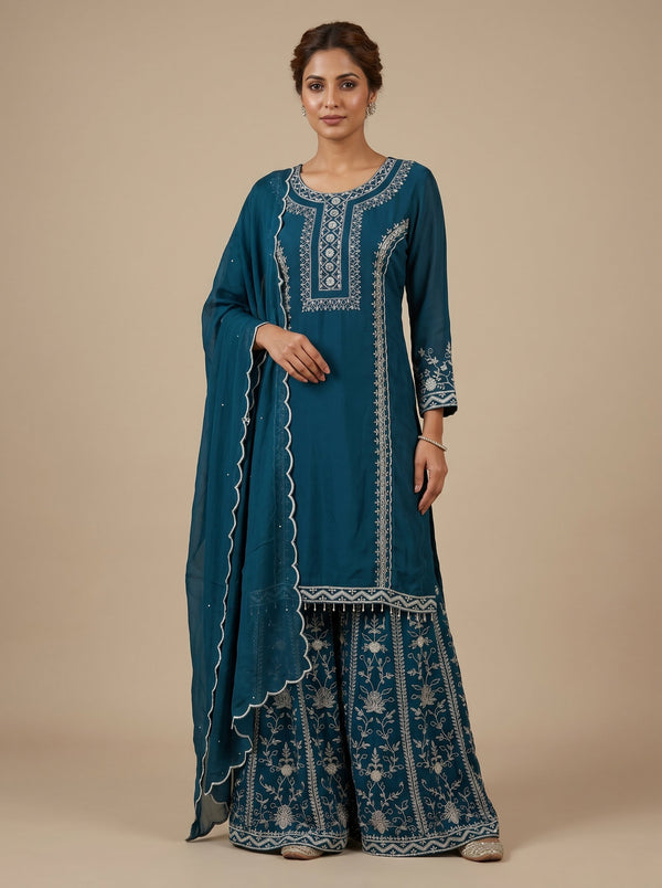 Teal Breeze Sharara Set