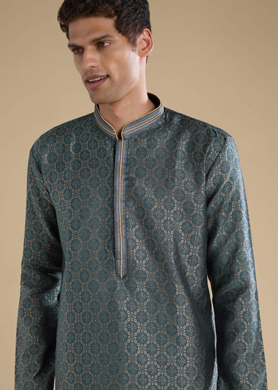 teal-jacquard-self-work-mens-kurta-set-sg321332-2