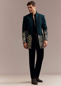 teal blue indo western set for men with ivory floral-sg354502-1 1