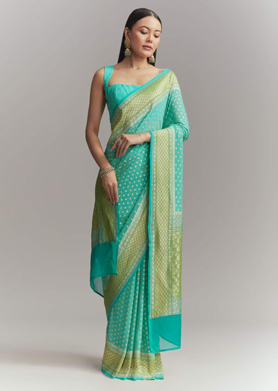 turquoise-georgette-woven-saree-with-parrot-green-contrast-work-sg342148-1