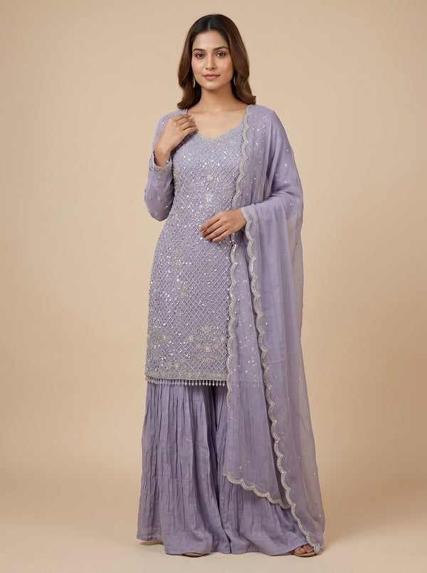 Velvet Purple Sharara Set