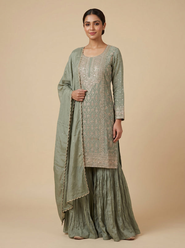 Verdant Field Green Sharara Set