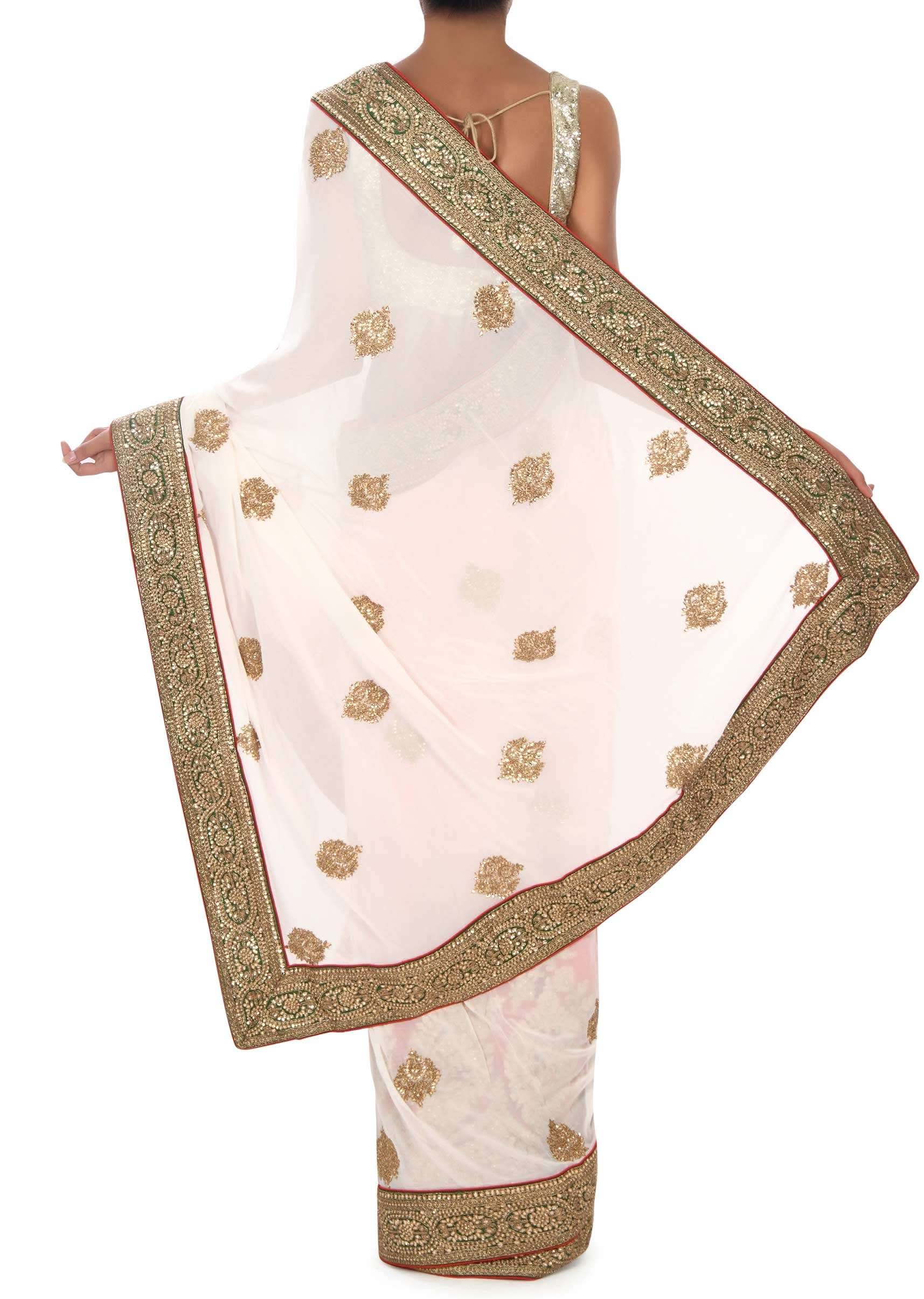 White and red saree in moti embroidery only on Kalki - KALKI Fashion India