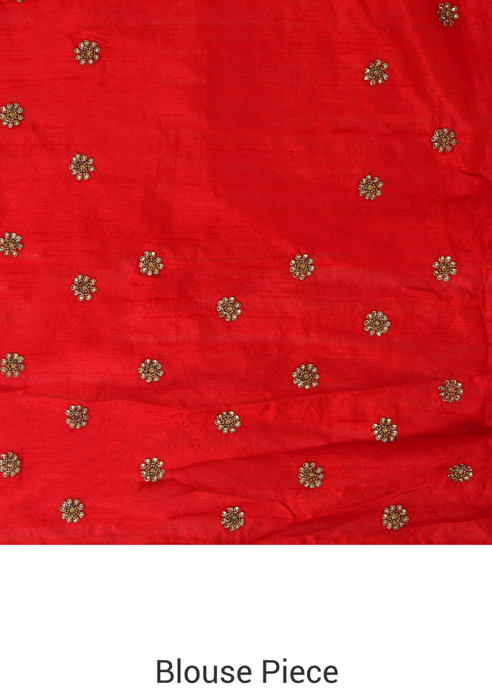 White and red saree in moti embroidery only on Kalki - KALKI Fashion India