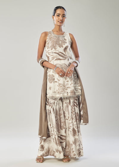 White Floral Sharara Set