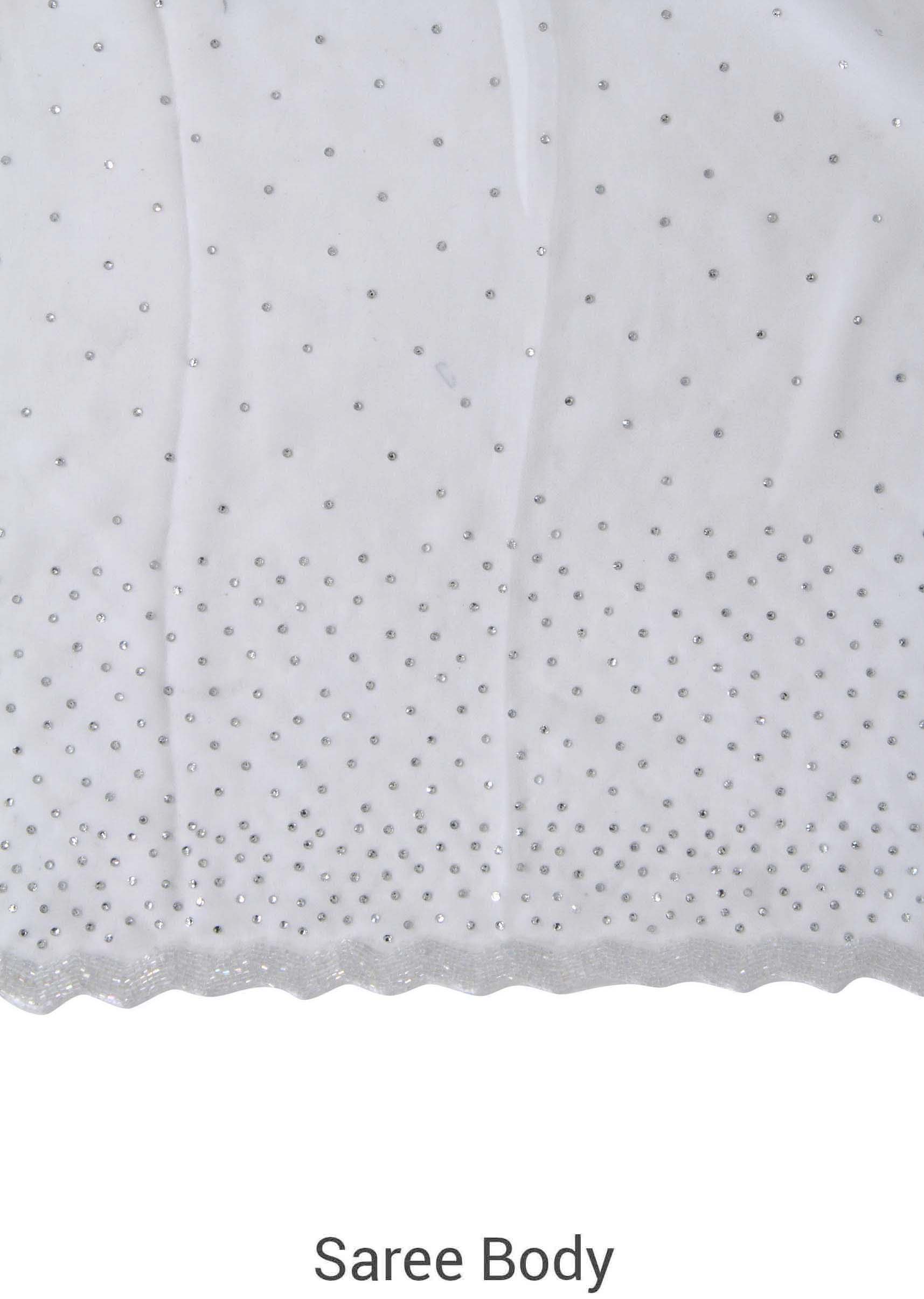 White saree with kundan and kardana adorn border only on Kalki - KALKI Fashion India