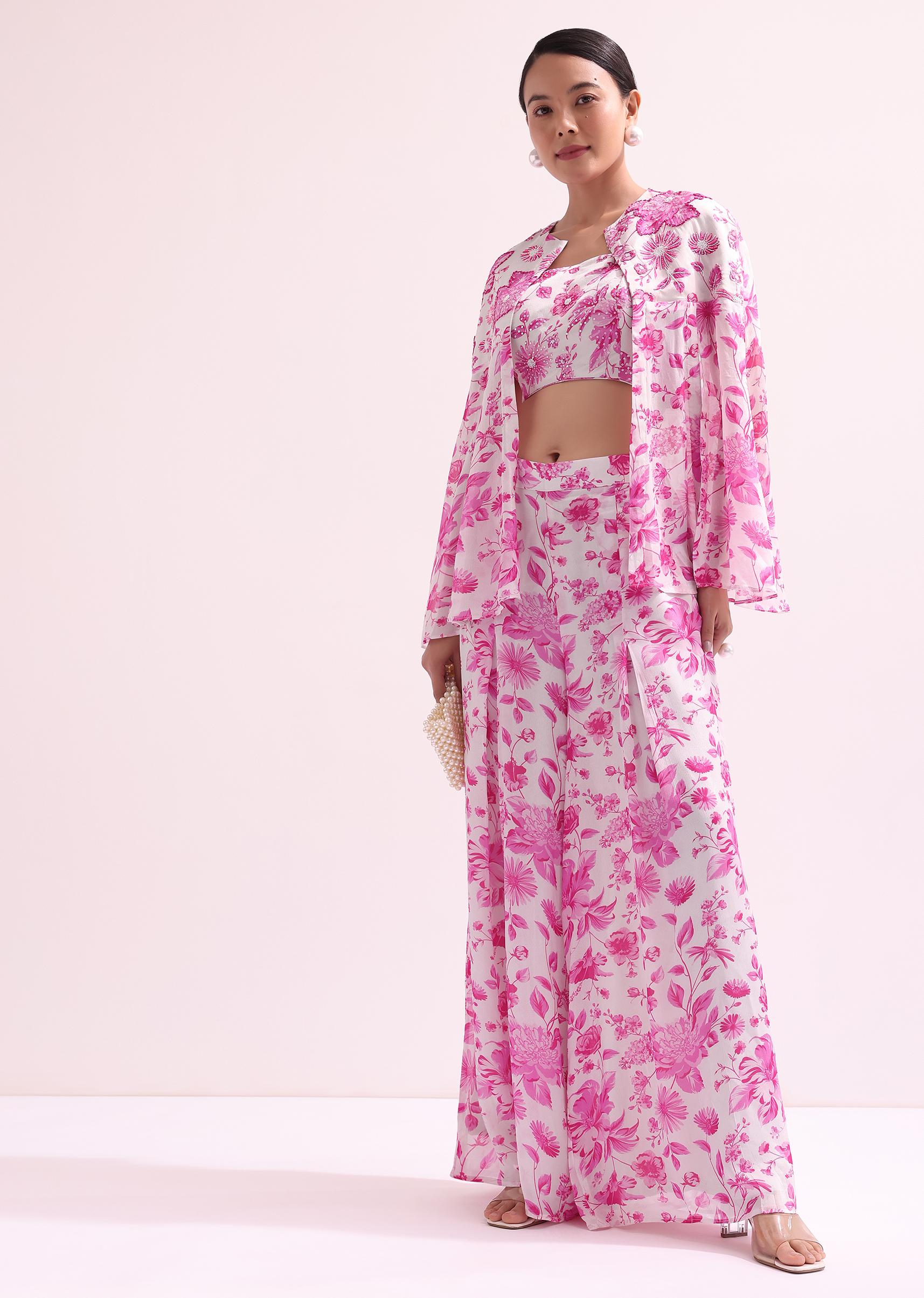 white and pink floral croptop and palazzo set-sg222579 5