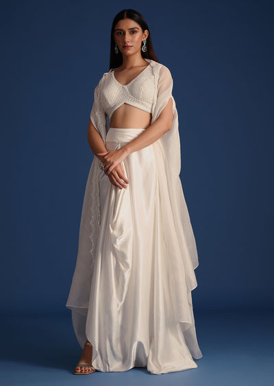 white jacket with embellished blouse and draped-sg259482 8 76dd427a-83f7-4332-87c3-096502b86135
