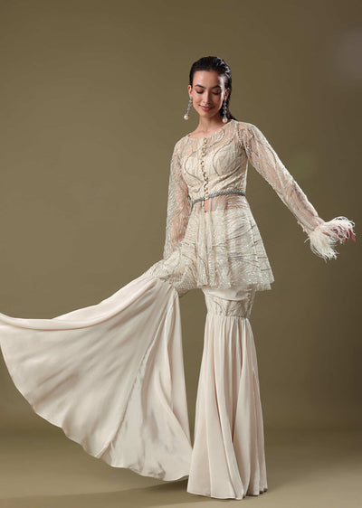 white sequin fur detail kurta with flared-sg208434 9 3bb84ca8-a9c8-4130-939c-49969431eb9b