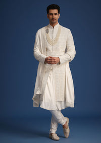 white silk embellished sherwani set with kamarbandh-sg249799 5