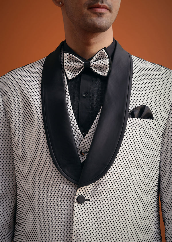 White Terry Rayon Textured Tuxedo Set