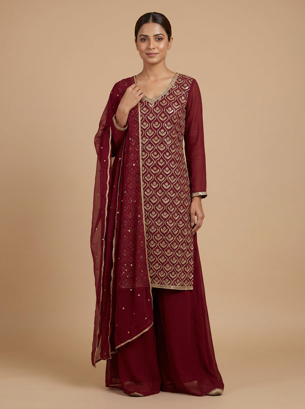 Wine Berry Sharara Set