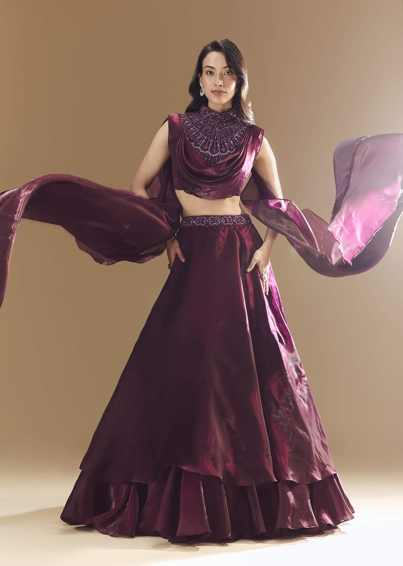 wine-bridesmaid-organza-lehega-with-cape-sg327675-1