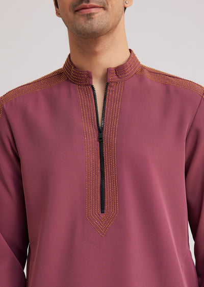 wine lycra kurta set with glass bead embellishments-sg299764 3