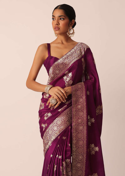 wine silk saree with butta-sg182408 7