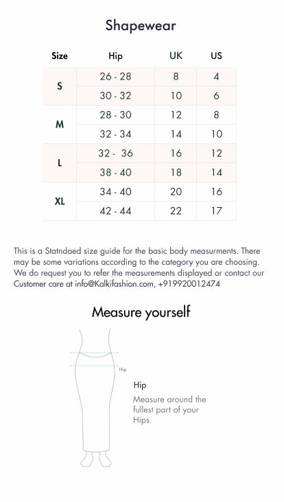 Size Chart| KALKI Fashion India Size Chart| KALKI Fashion India