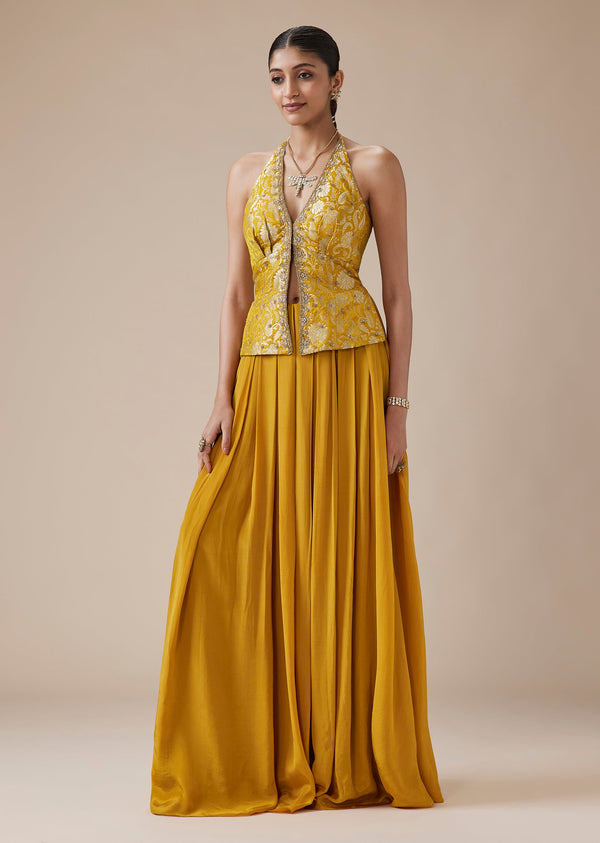 Mustard Yellow Festive Palazzo Ensemble
