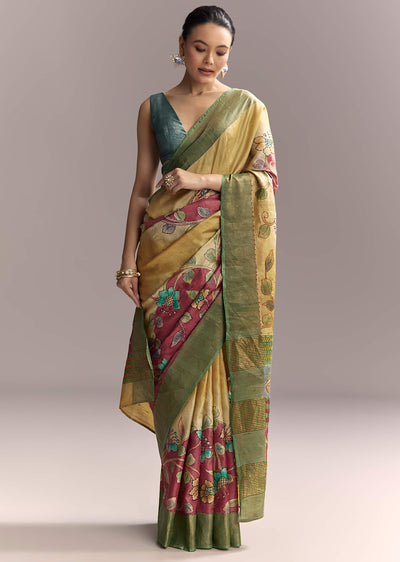 yellow-cotton-saree-with-hand-painted-motifs-and-green-border-sg317775-1