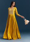 Yellow Dola Silk Anarkali Suit With Gotta Beads And Cut Dana Embellishments