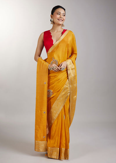 Yellow Embroidered Crepe Saree