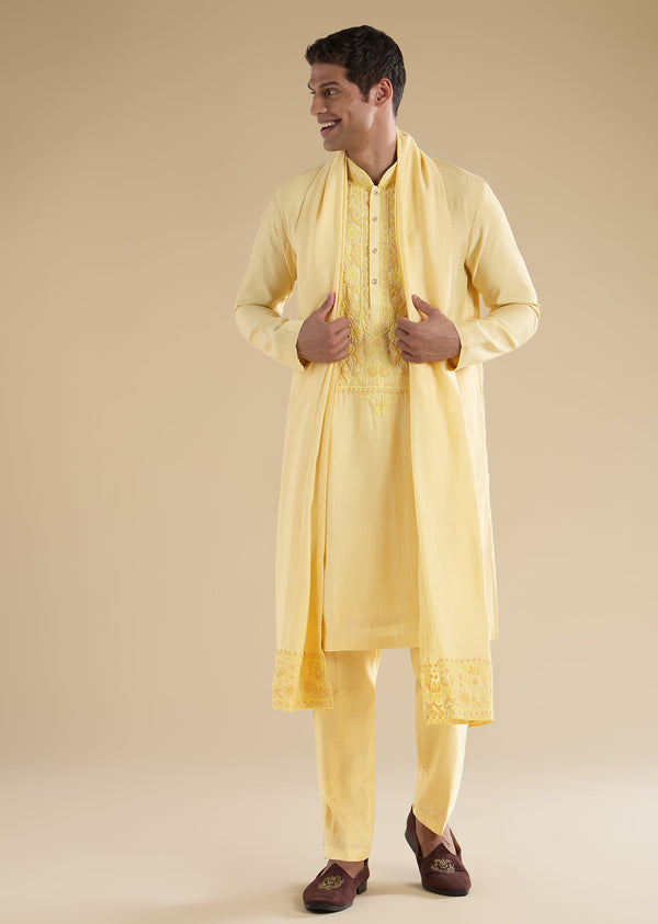 Yellow Embroidered Kurta Sets And Dupattas