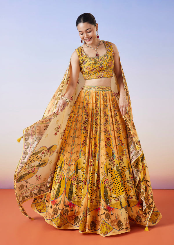 Yellow Printed Lehenga With Dupatta