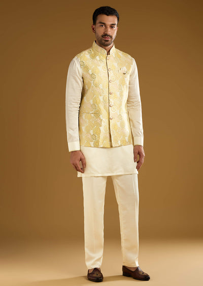 yellow-silk-jacquard-kurta-jacket-set-for-men-with-resham-embroidery-sg333108-1