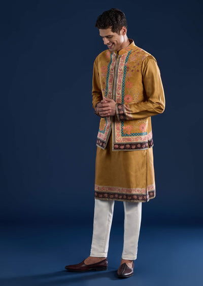 yellow-velvet-printed-jacket-kurta-set-sg332740-1 1