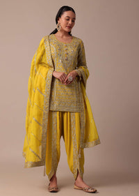 yellow dhoti set with gota patti work kurta-sg205163 1