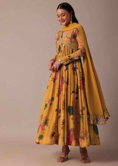 yellow embroidered anarkali with dupatta -sg203433 1