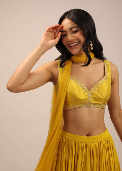 yellow festive blouse with thread work and sweetheart-sg100471 2
