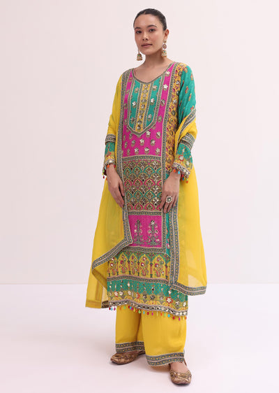 yellow multicoloured kurta palazzo set-sg189031 7
