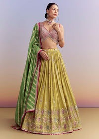 Yellow Organza Bridesmaid Lehenga With Brocade Silk Dupatta