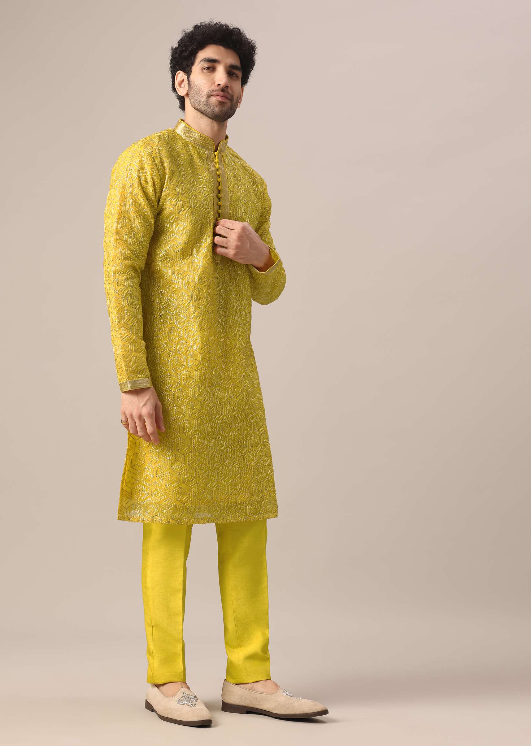 yellow organza embroidered kurta-sg172972 6