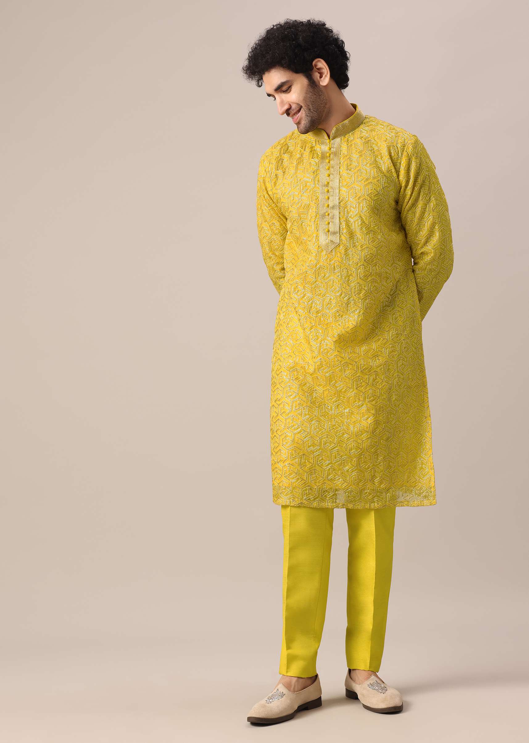 yellow organza embroidered kurta-sg172972 8