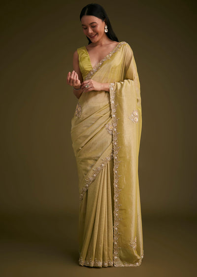yellow tissue saree with floral embroidery-sg284325 18